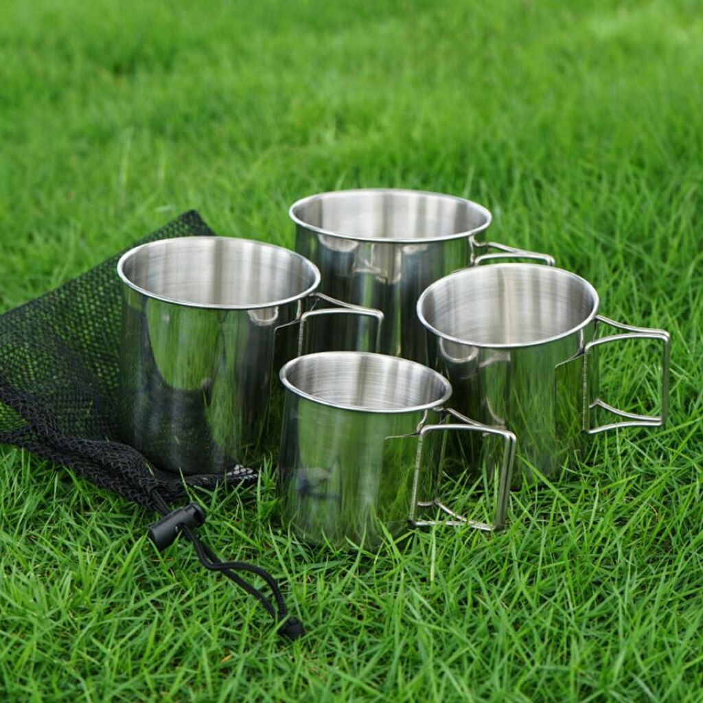 4 Pack Draagbare Rvs Cups, Camping Koffie Mokken Met Opvouwbare Handvat Voor Outdoor Wandelen Backpacken Vissen