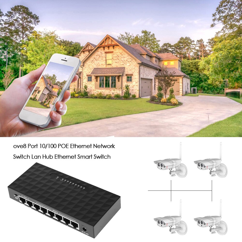 8 portas de rede switch 10/100mbps poe ethernet switcher rj45 lan hub completo/meio duplex adaptador desktop