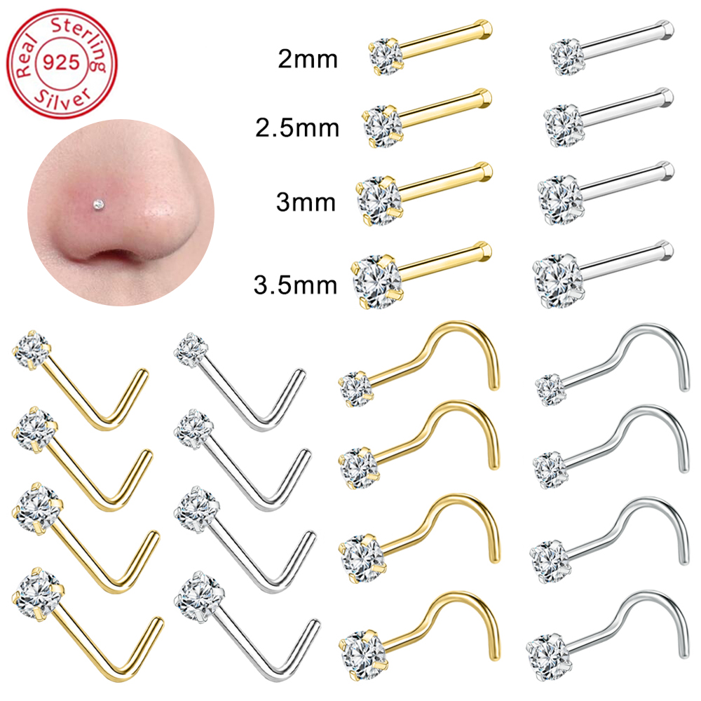 ZS 18/20G 925 scheggia narice piercing Placcato Oro Naso Borchie Zircone Lucido Setto Anelli Al Naso per Le Donne Reale sterlina Naso perno