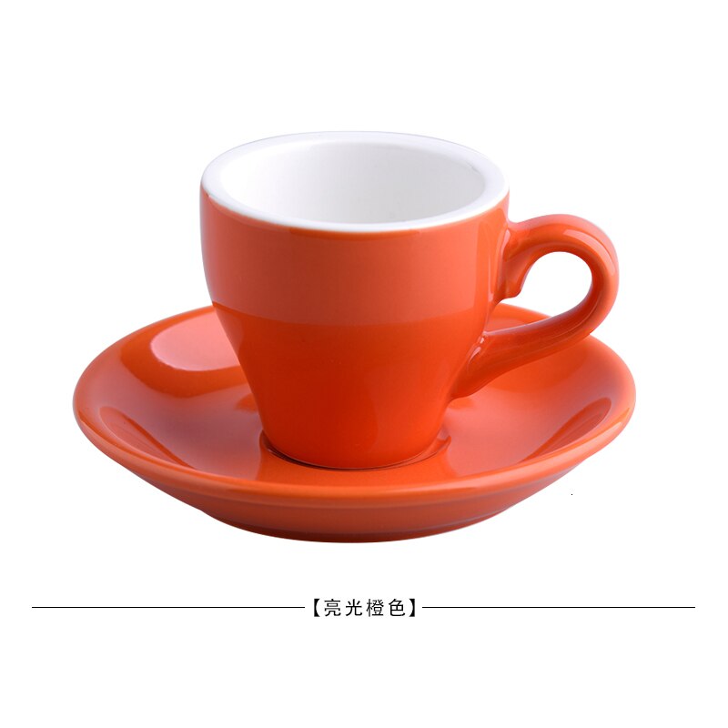 80cc färgade billiga tjocka keramiska espressokoppar fatset kafé hushållscaffe latte expresso stark kaffemugg bricka: Orange