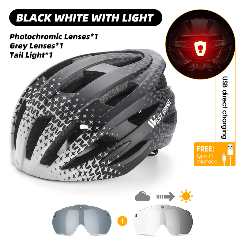 WEST BIKING-casco de ciclismo para hombre y mujer, gafas con luz trasera, visera para el sol, casco para bicicleta de montaña y carretera, gorra segura para motocicleta: Beige
