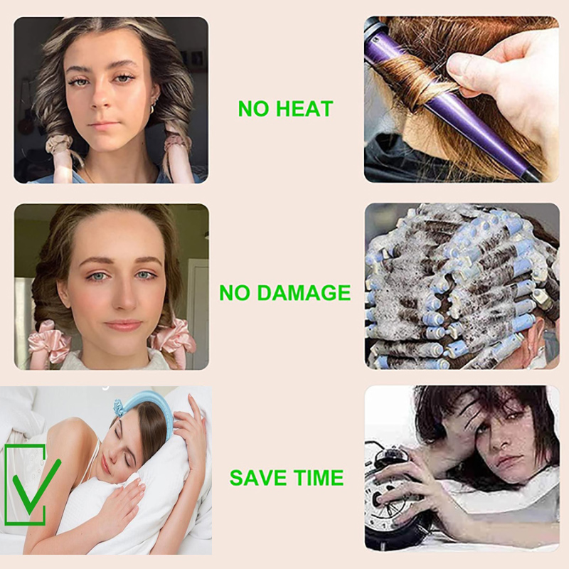 Conjunto de productos para el cabello rizado, rulos sin calor para cabello corto y largo, diadema de seda para la noche, herramienta de peinado para el cabello rizado boucleur cheveux