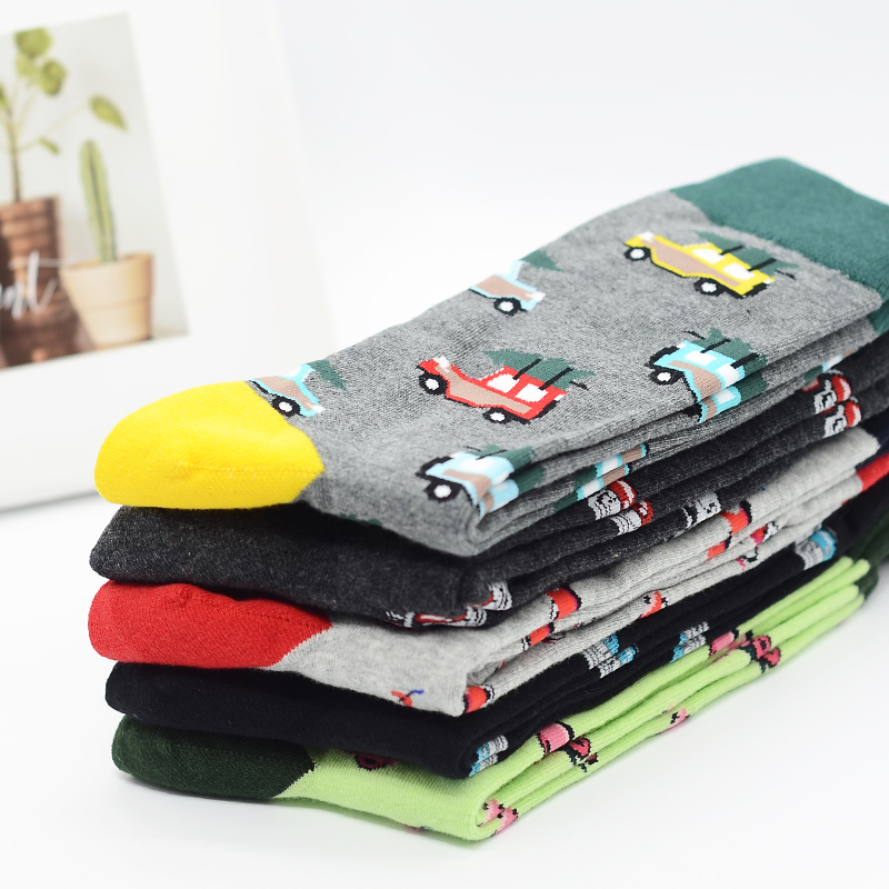 Chaussettes Harajuku pour hommes, motif de couleur artistique, hélicoptère, moto électrique, voiture en coton