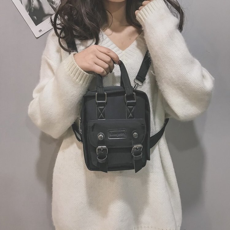 Simple Mini Students School Backpacks for Women Korean Solid Color Shoulder Bags Female Oxford Cute: black