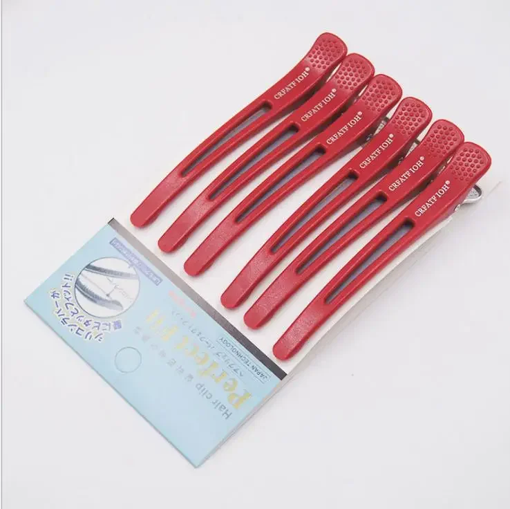 Pinzas para el cabello de cocodrilo, pinzas de peluquería, pinzas de sección, horquilla de cocodrilo para peluquero, herramientas de estilismo de salón, accesorios para el cabello, 6 uds.: RED
