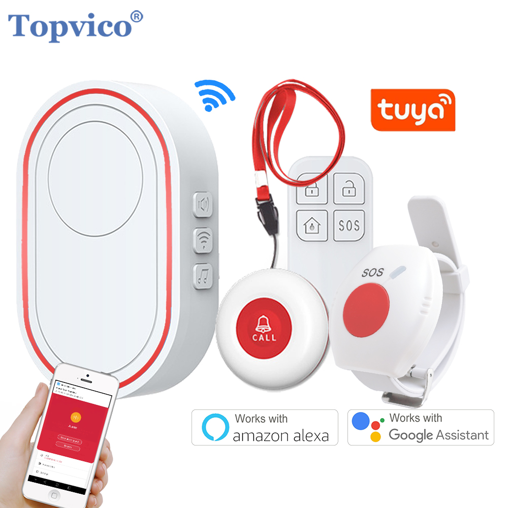 Topvico Smart WiFi Panic Button For Elderly SOS Alarm Wireless Caregiver Pager Fall Alert Emergency Call Alexa Google Home Tuya