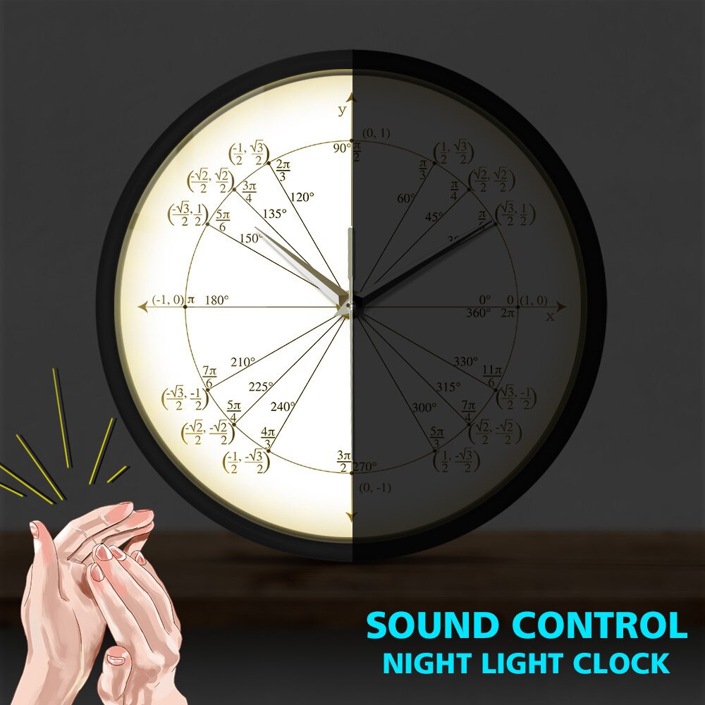 Unit Circle Mathematical LED Smart Wall Clock Radian Labeled Angles Value Sound Control Watch Trigonometry Pre Calculus Light