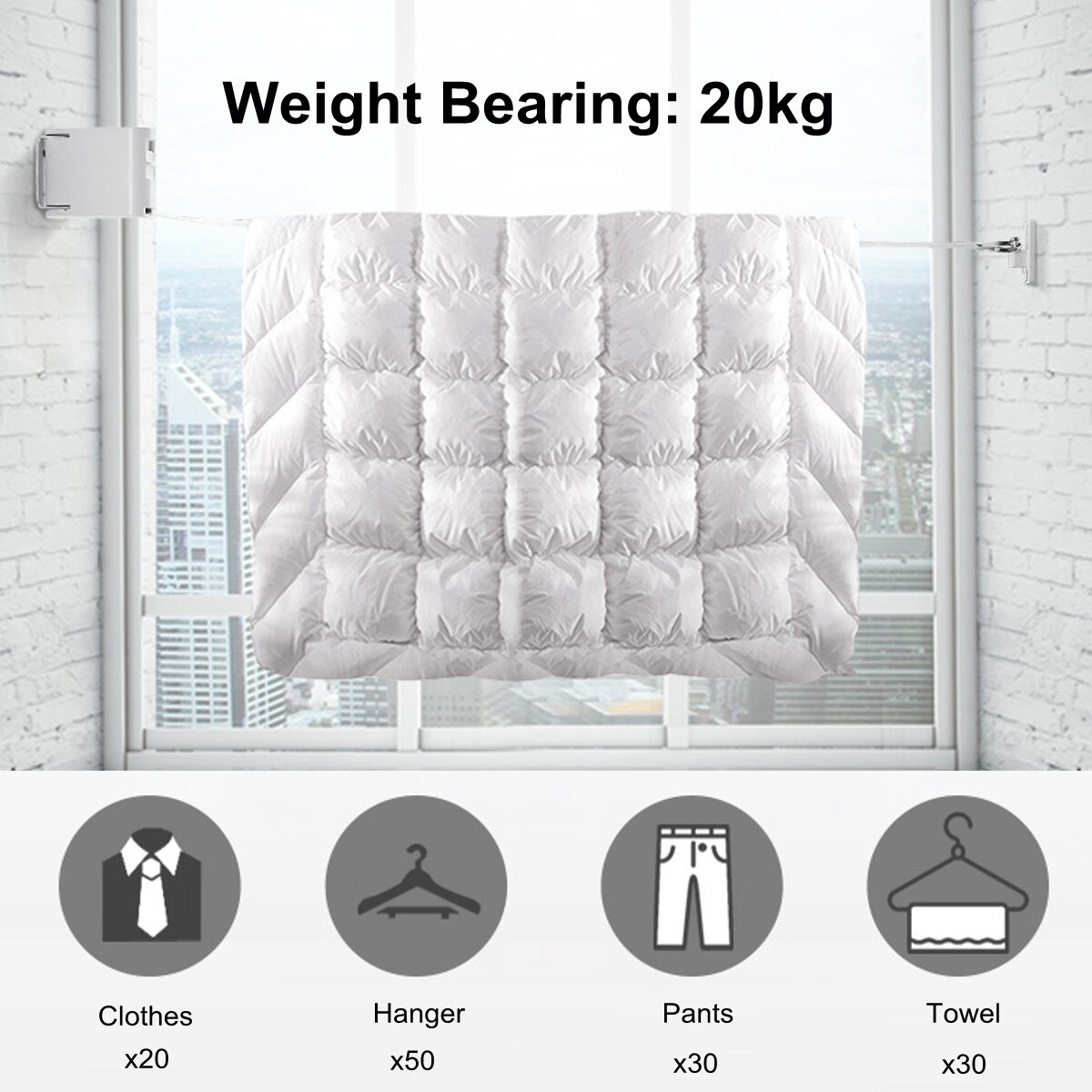 Indoor Outdoor Retractable Laundry Clothesline Wall Hanging Folding Stretch Washing Clothesline Shrinking Balcony Stealth Line