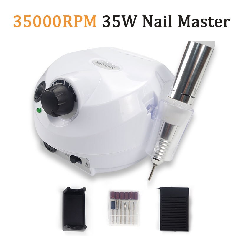 Nagelborrmaskin 35000 rpm manikyr maskin apparat för manikyr pedikyr kit elektrisk nagelfil elektrisk fil nagelkonstverktyg: Vit spikborrset