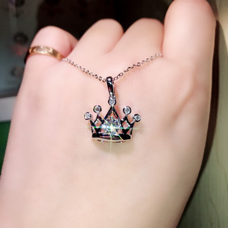 Huitan Romantic Crown Pendant Necklace Wedding Engagement Accessories for Women Silver Color Exquisite Statement Jewelry