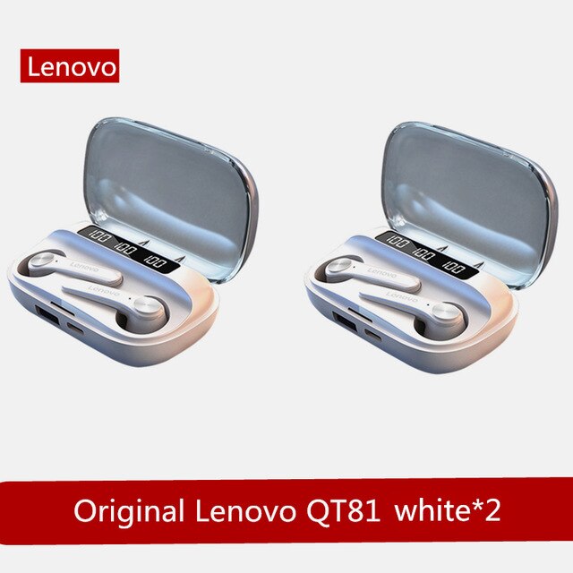 Lenovo-auriculares inalámbricos QT81 con Bluetooth 5,1, dispositivo de audio TWS con Control táctil inteligente, carga tipo C Original: QT81 white2