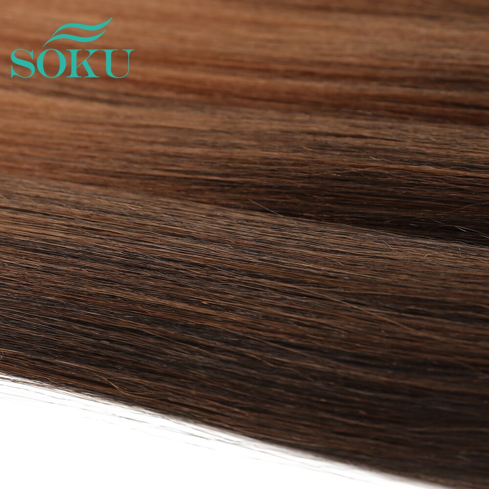 SOKU – mèches synthétiques Yaki lisses avec Closure, 12-18 pouces, extensions brunes ombrées