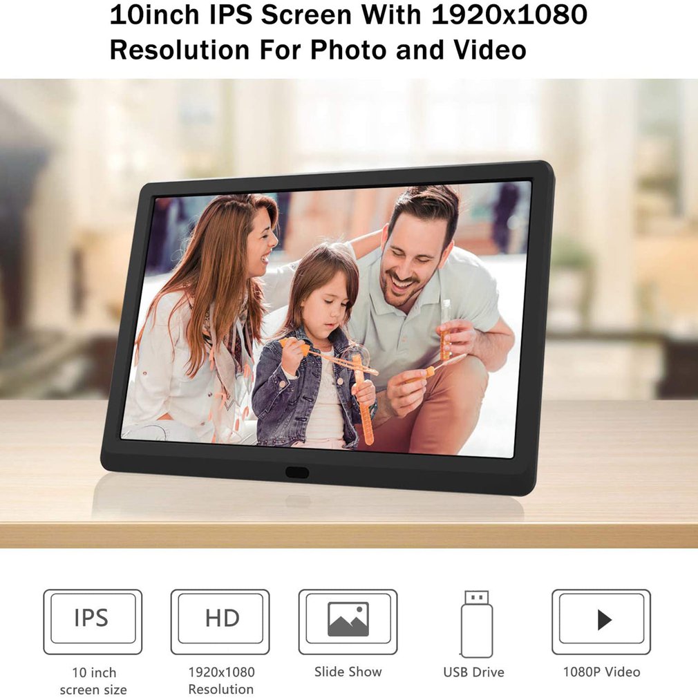 10 zoll Digitaler Bilderrahmen Bild Mult-Medien Spieler MP3 MP4 Wecker HD Foto Rahmen 16:9 IPS Anzeige unterstützung USB SD Karte