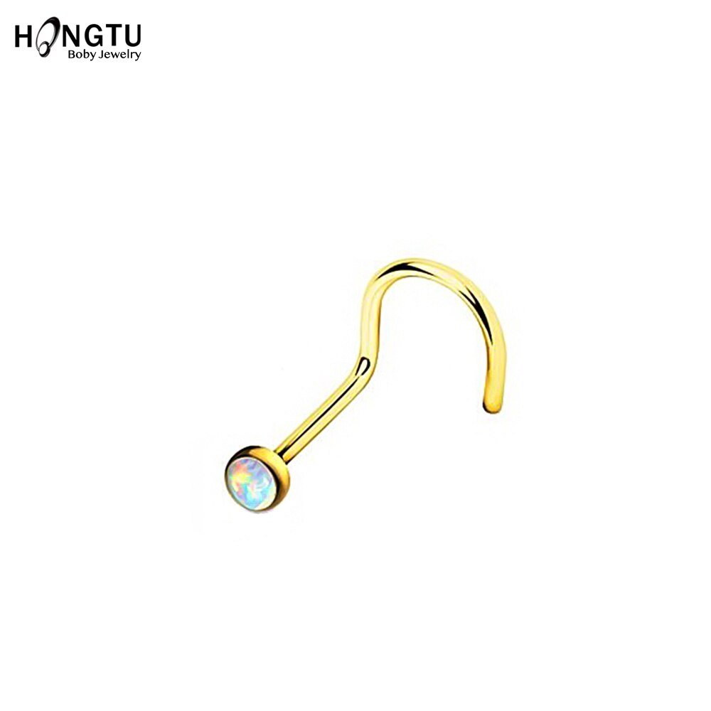 HONGTU 1Pc opale nez vis anneaux 20g acier nez Piercing bijoux de corps indien nez goujon pour femmes filles rond narine Piercing ings