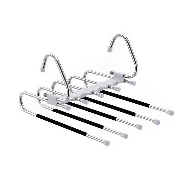 Cintre 5 en 1 en acier inoxydable, support de rangement multifonctionnel pour vêtements, porte-vêtements réglable, cintre pour pantalons: Non-slip white