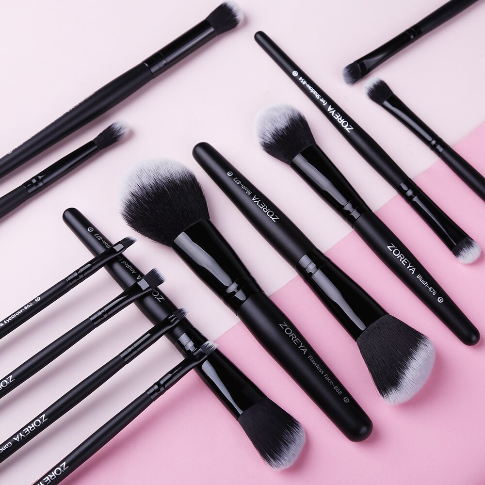 Zoreya-Conjunto de brochas negras de maquillaje, colorete, mezcla de sombras de ojos, delineador de ojos, brocha cosmética, 7/9/15 Uds.