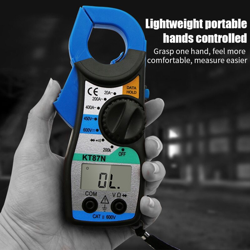 600V Blue KT87N Mini Digital Multimeter LCD Display Clamp Meters AC/DC Voltage AC Current Capacitance Electrical Megger Tester