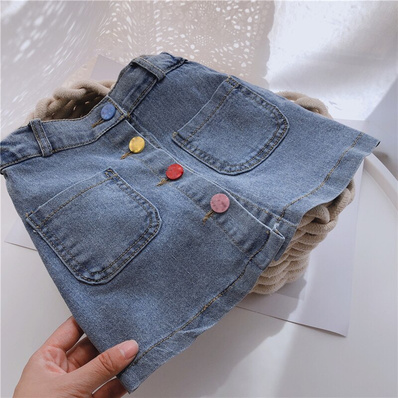 Falda vaquera para niñas, faldas informales con botones de colores, ropa para bebés, 2, 4, 5, 6, 7 y 8 años