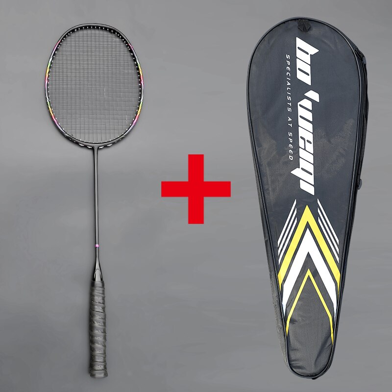 Super Light 8U Full Carbon Fiber Badminton Rackets With Bags String Racket Strung Padel Sports For Adult Kids: black