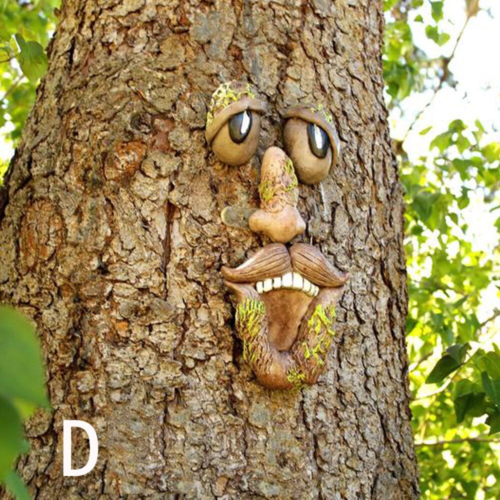 Outdoor garden decorations bark face tree monster facial features ornaments easter outdoor props: D