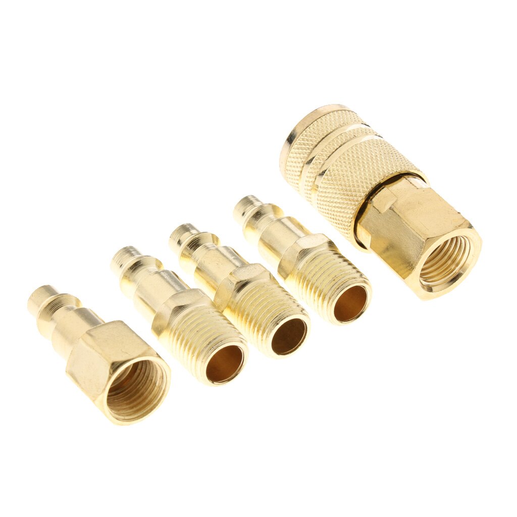 5 Pcs Messing Snelkoppeling Luchtslang Lijn End Connector Set Voor Compressor 1/4 Inch