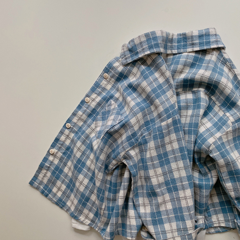 Camicia per bambini 2021 autunno coreano nuovi bambini indossano camicia casual reticolare blu per ragazzi e ragazze