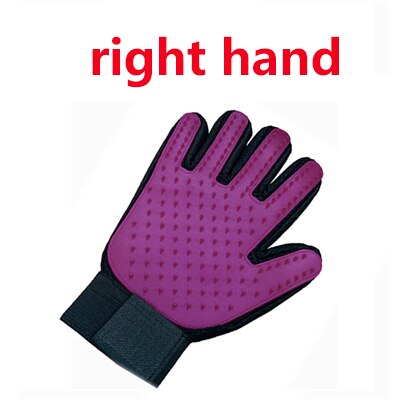 Guante para mascotas, guante para el cuidado del gato, guantes para Cepillar el pelo del gato, peine para perros para gatos, cepillo de masaje limpio para quitar el pelo: right Purple