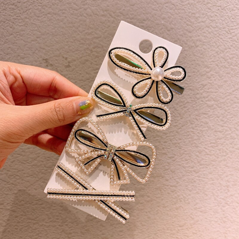 Horquillas para el cabello con diamantes de imitación para niña, horquillas para el cabello con flores y perlas de imitación, horquilla para el cabello con moño