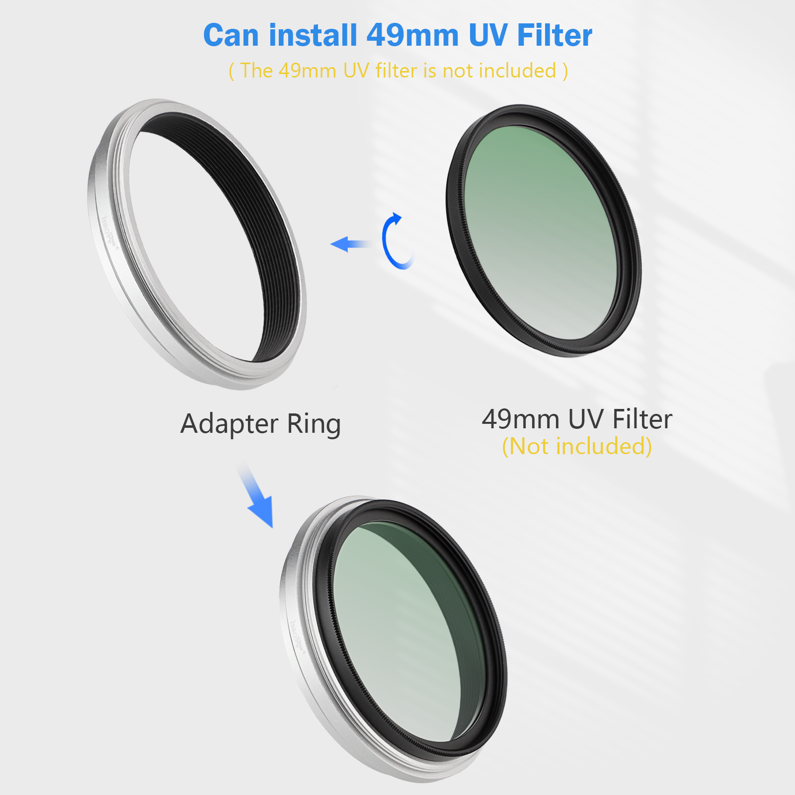 Haoge Lens Filter Adapter Ring for Fujifilm Fuji X100VI X100V Camera fit 49mm UV CPL ND Filter Lens Cap Replace AR-X100 Silver