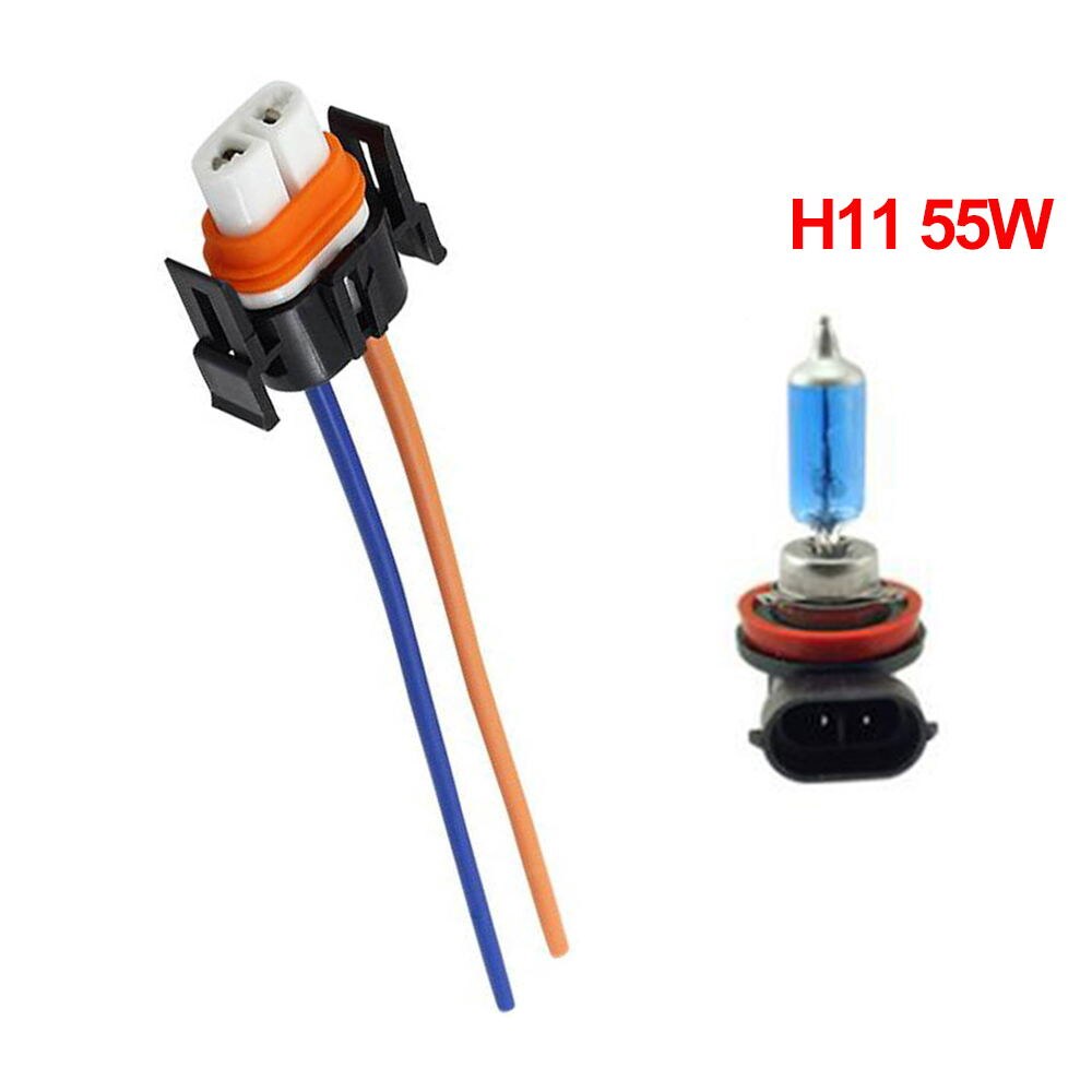 1PC Car H1 H4 H7 H11 HB3 HB4 Headlight Ceramic Bulb Holder Extension Automotive Wire Halogen Adapter Socket Lamp Connector: H11 with 55W Bulb