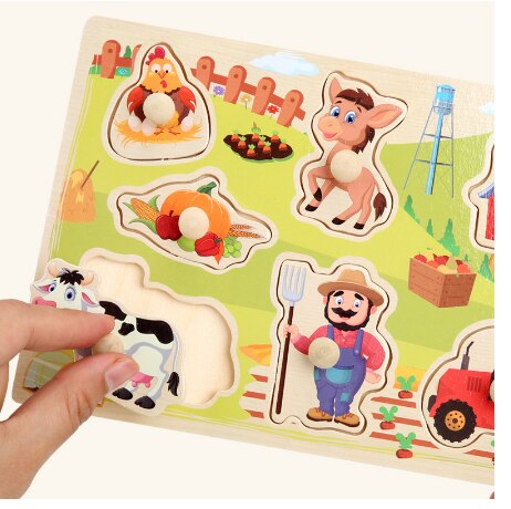 New Baby Montessori Toys Wooden Puzzle Cartoon Vehicle Digital Animal Puzzles Jigsaw Board Learning Educational Toy for Children