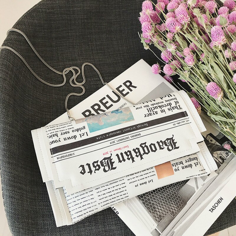 Women Messenger Bag Chain Shoulder Bag Personality Small Square Newspaper News Styling Bags Bolso Mujer