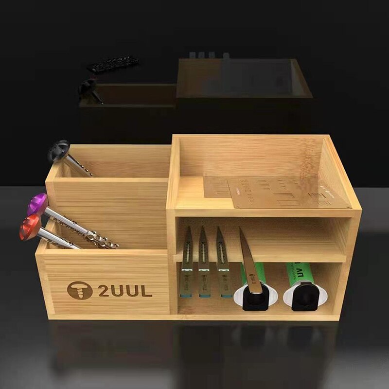 2UUL ST02 Bamboo Multifunctional Storage Rack Desktop Phone Repair Tweezers Screwdriver BGA Mold Bracket Screen Parts Organizer