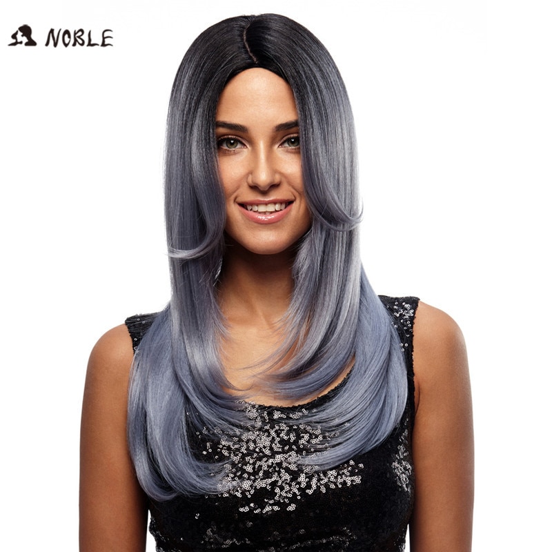 Edle Haar Gerade Keine Spitze Perücken 24 Zoll Lange Synthetische Perücken Für Schwarze Frauen Blau Silber 2 Farben Wahl Freies