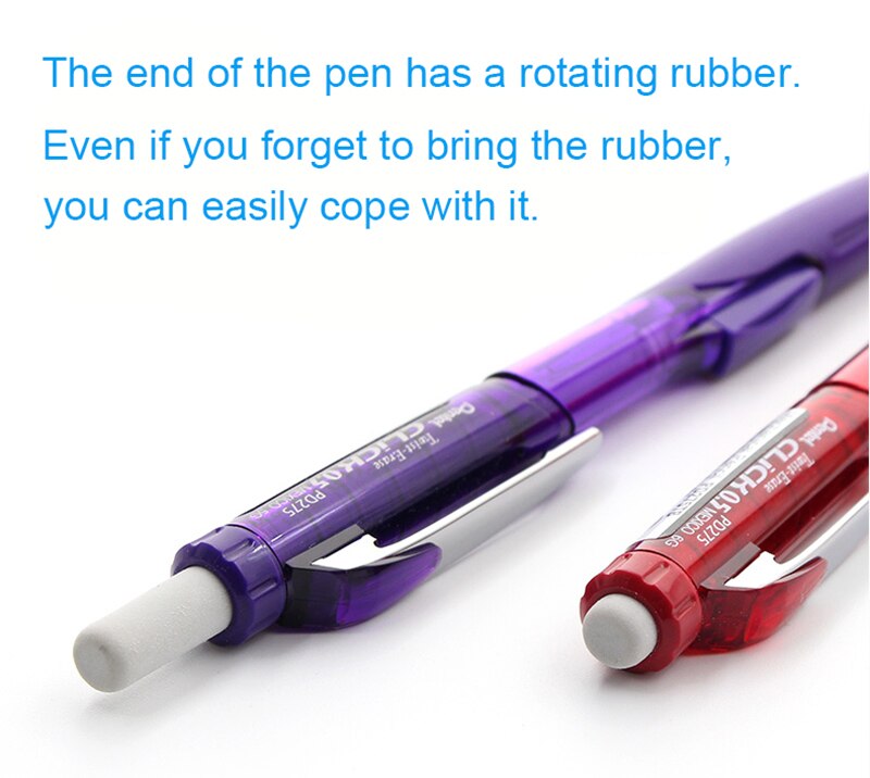 (Pack Of 1 Pcs) Pentel Pd275 Side Press Mechanical Pencil Ultra Long Retractable Eraser Rotating Telescopic Rubber 0.5mm