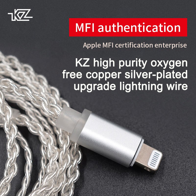 KZ Lightning Silver Plated Cable for iPhone 2Pin/MMCX Connector Plated Silver Upgrade Cable For KZ ZSN/ZS10/ZST/ES4/AS10/BA10