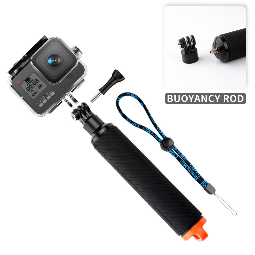 Disparador, palo de flotabilidad para buceo, agarre de mano flotante para GoPro Hero 8, agarre de mano, obturador negro, soporte de disparo de control