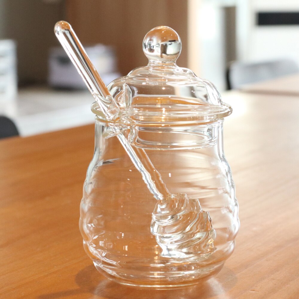 Bote de cristal para Miel de 250ml, tarro transparente para mermelada con cucharón y tapa para uso doméstico para Cocina