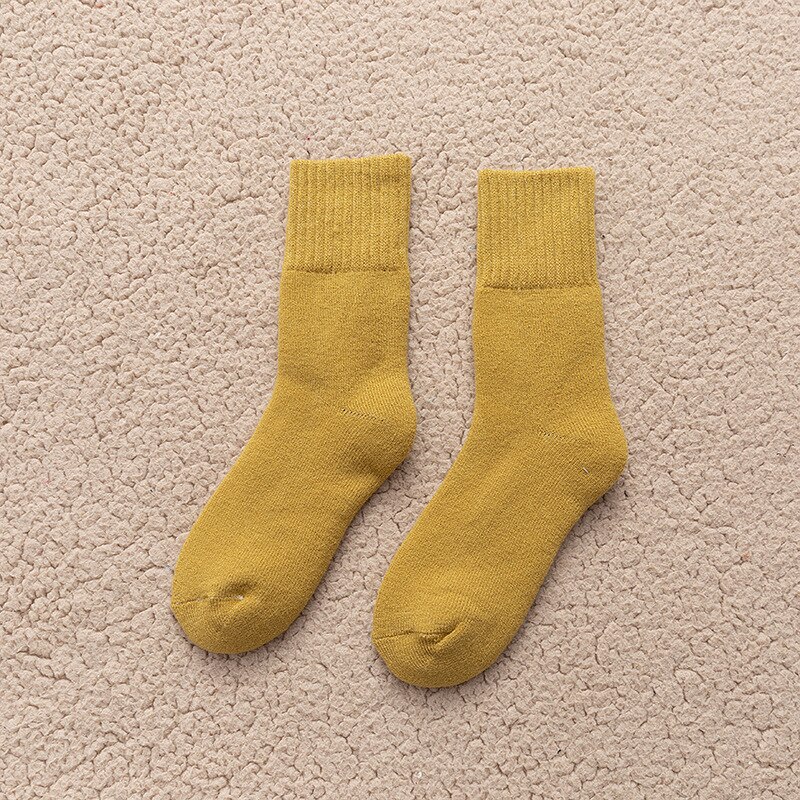 Winter Thicken Warm Women's Socks Solid Black White Velvet Boots Floor Sleeping Sock Thermal Warmer Snow Sock for Christmas: Yellow