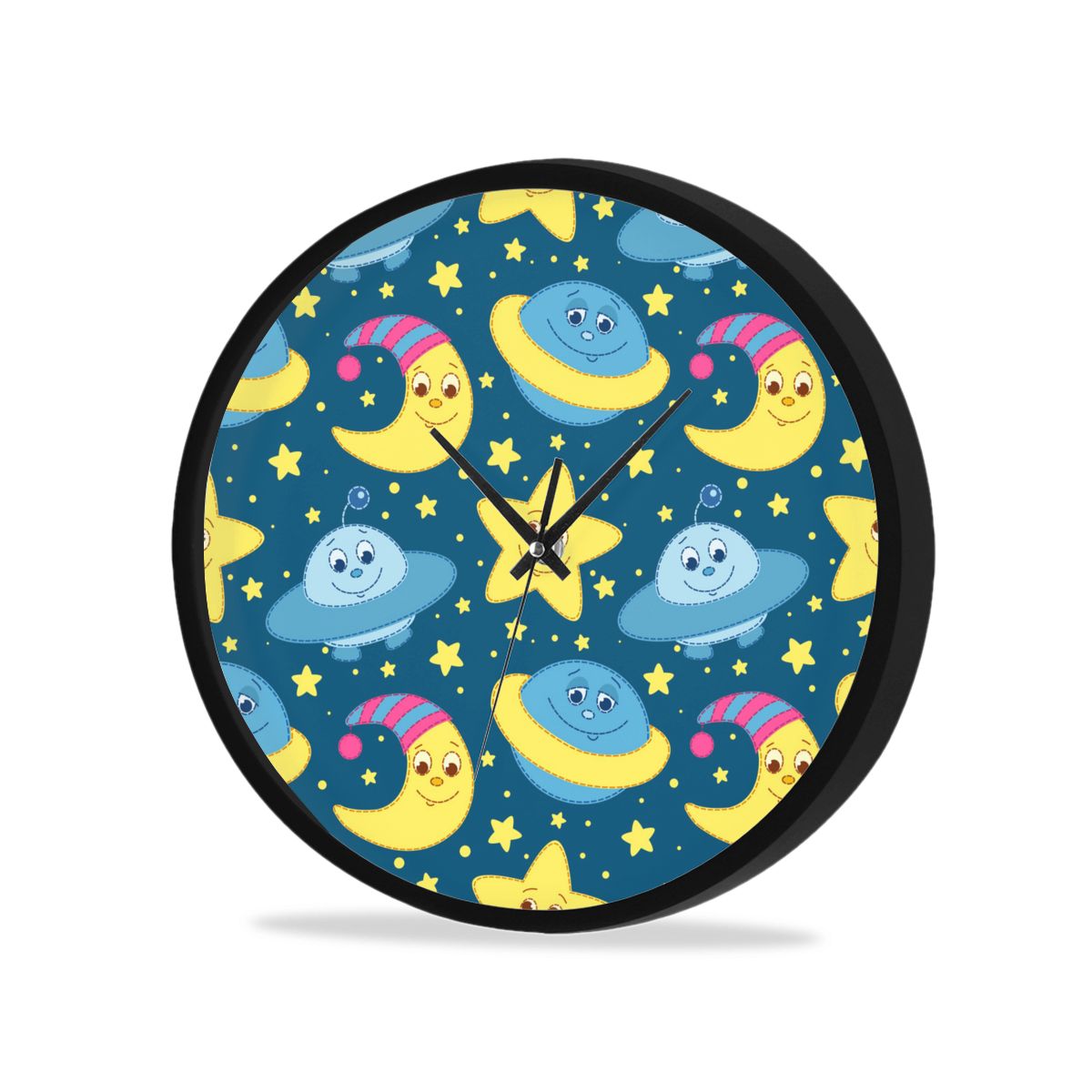 3D Cartoon Astronaut Space Ship Wall Clock Living Room Quartz Watch DIY Home Decoration Round Clocks: Black4 / 25CM