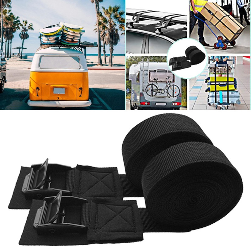 2 pz Nuovo 2/3/4/5 m * 2.5 cm Nero Tie Imbottiture Cinghia Forte Cintura A Cricchetto Borsa per Bagagli Cargo Ancoraggio Con Fibbia In Metallo Dropshipping