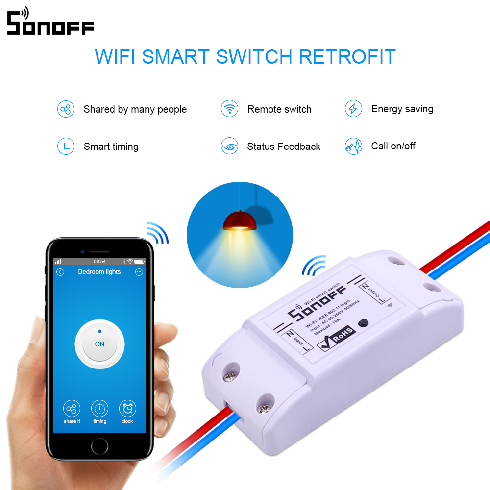 Itead Sonoff Basic Wifi Schakelaar DIY Draadloze Afstandsbediening Domotica Licht Smart Home Automation Relais Module Controller Werk met Alexa