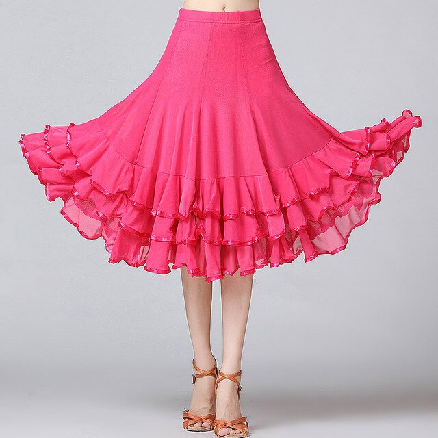 Lady Ballroom Dance Skirts Female Waltz Modern Dancing Skirts Tango Performance Costume National Standard Dance Skirts: Rose red