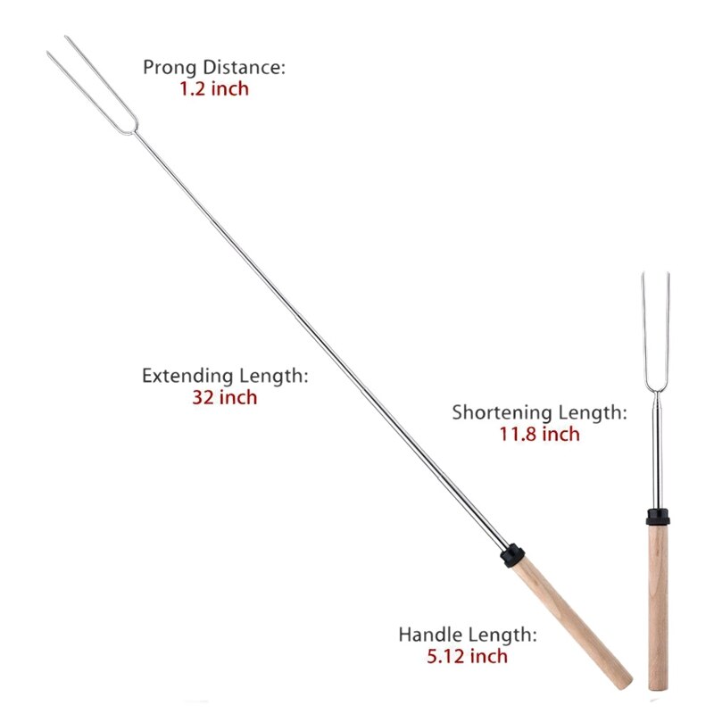 5Pack Marshmallow Roasting Sticks with Wooden Handle Extendable Forks Telescoping Skewers for Campfire Firepit and Sausage BBQ,