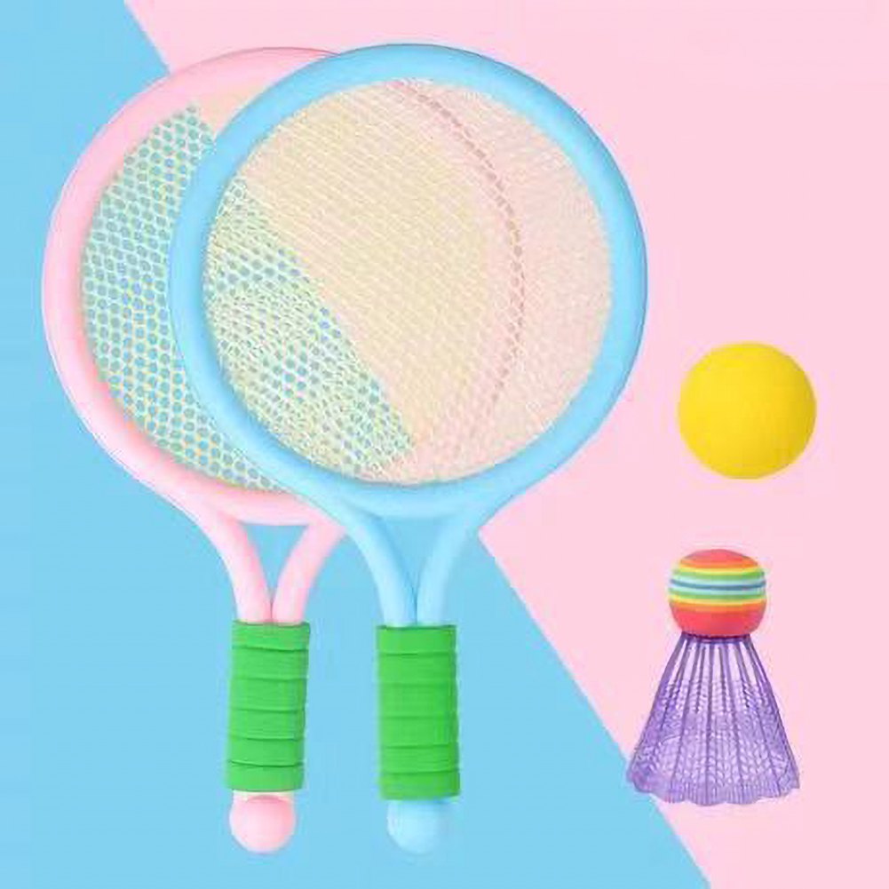 1 Set Beach Tennis Kids Dual Shuttlecock BadmintonTennis Racket Ball Set Children Beach Outdoor Sports Mini Badminton Racket