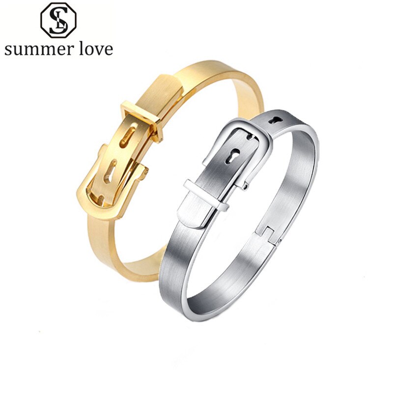 Riem Gesp Armband Femme 4 Kleuren Rvs Punk Verstelbare Manchet Armbanden Bangles Lady Sieraden