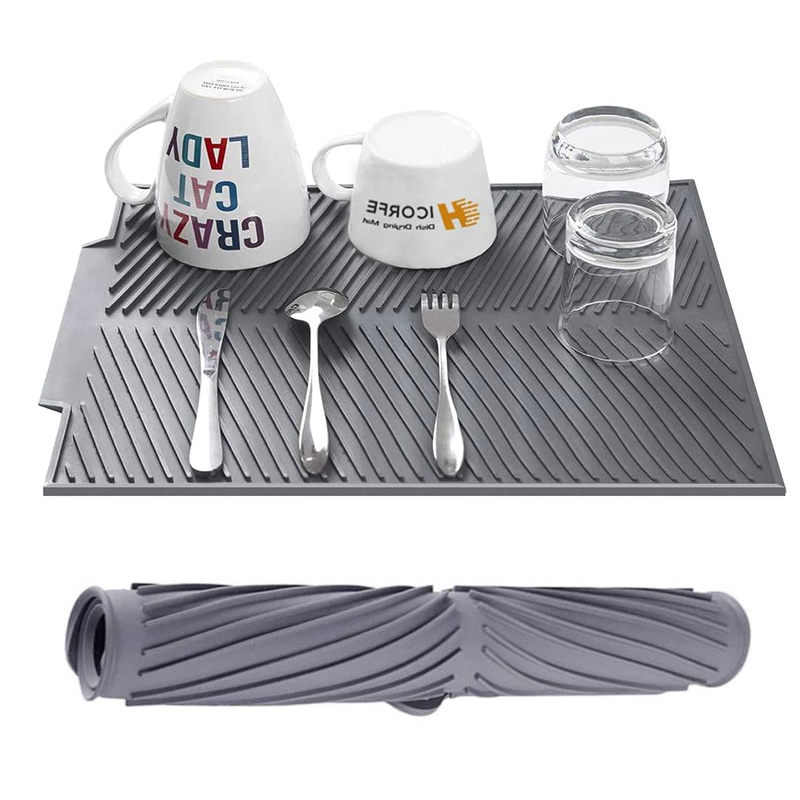 Silicone Dish Drying Mat Heat Resistant Draining Mat Dishwasher Durable Cushion Pad Table Mat Sink Non Slip Dish Draining Tool