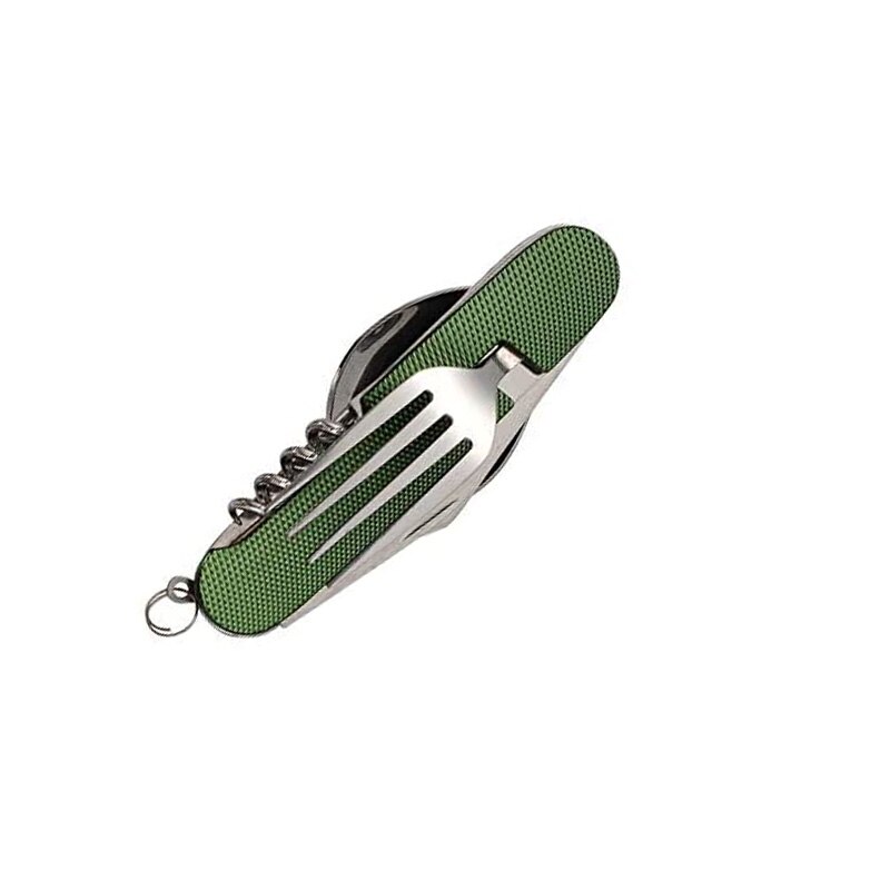 Multifunctional Foldable Pocket Stainless Steel Outdoor Camping Picnic Cutlery Knife Fork Spoon Tableware Parts: Green 1pc