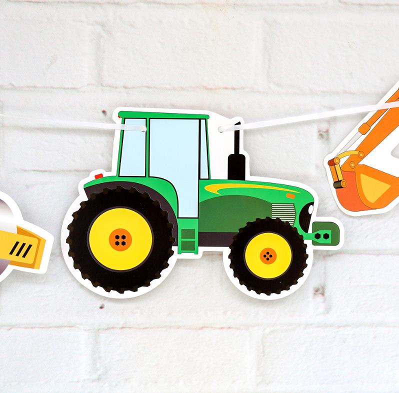 1set Birthday Banner Construction Vehicle Birthday Garland Excavator Concrete Mixer Truck Banner Party Decor Baby Shower