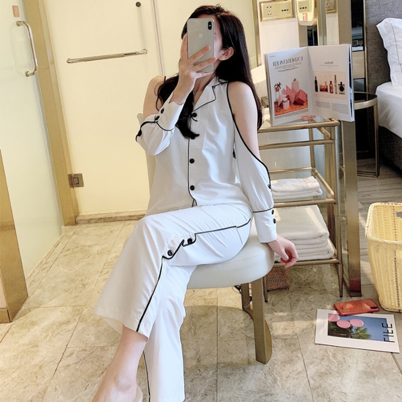 Faux Silk Pajamas Nightwear Women Set Soft and Comfortable Cartoon Color Leisure Long Sleeve Sleepwear